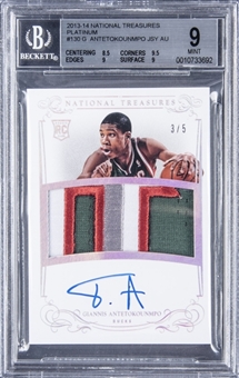 2013-14 Panini National Treasures Platinum RPA #130 Giannis Antetokounmpo Signed Rookie Patch Autograph Card (#3/5) - BGS MINT 9/BGS 10 